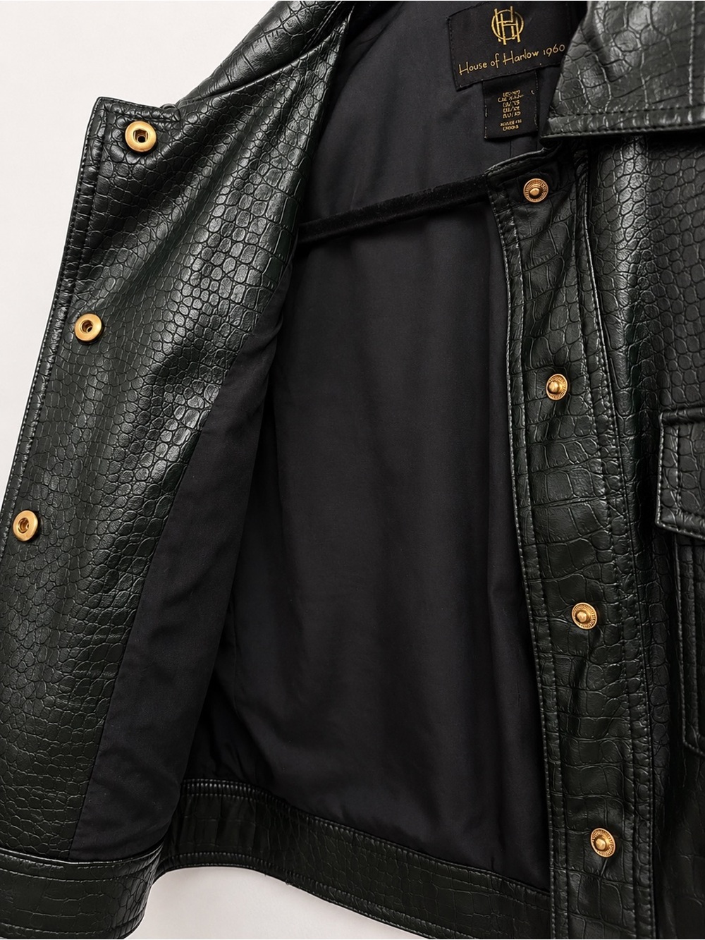 House of Harlow 1960 Dark Green Croc-Embossed Faux Leather Jacket - Picture 11 of 16